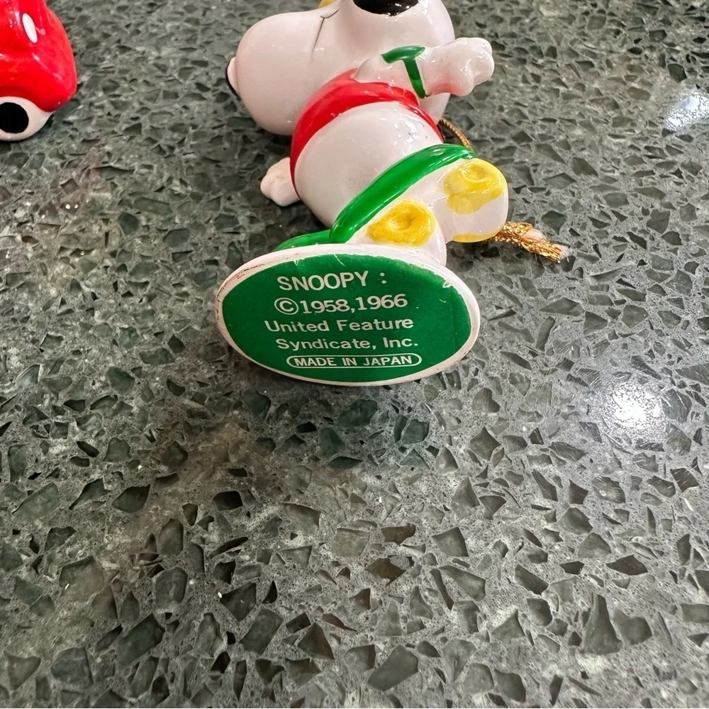 Lot of 3 Vintage Peanuts Woodstock and Snoopy Ceramic Christmas Ornaments Japan